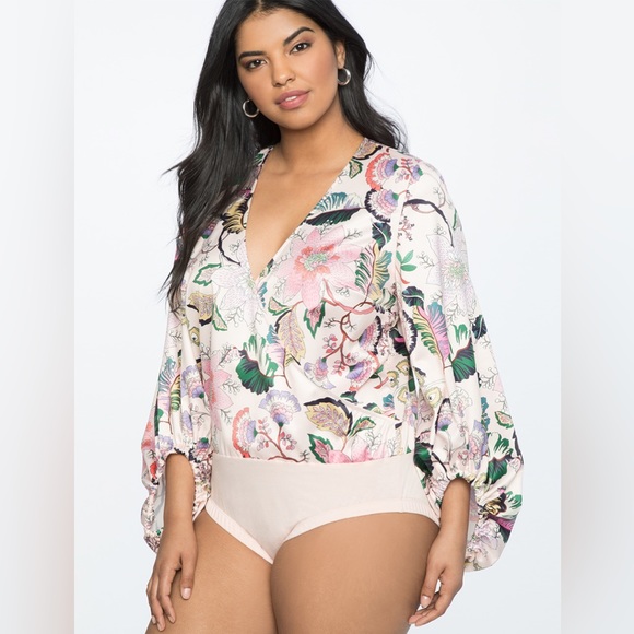 Eloquii Floral Print Wrap Front Bodysuit 16 - Picture 8 of 10